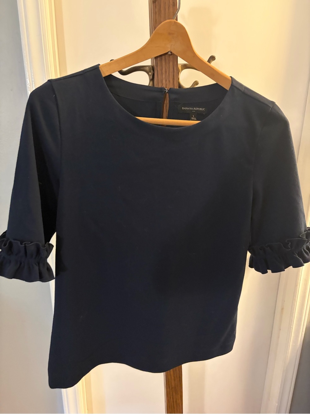 Banana Republic Navy Ruffle-Sleeve Blouse